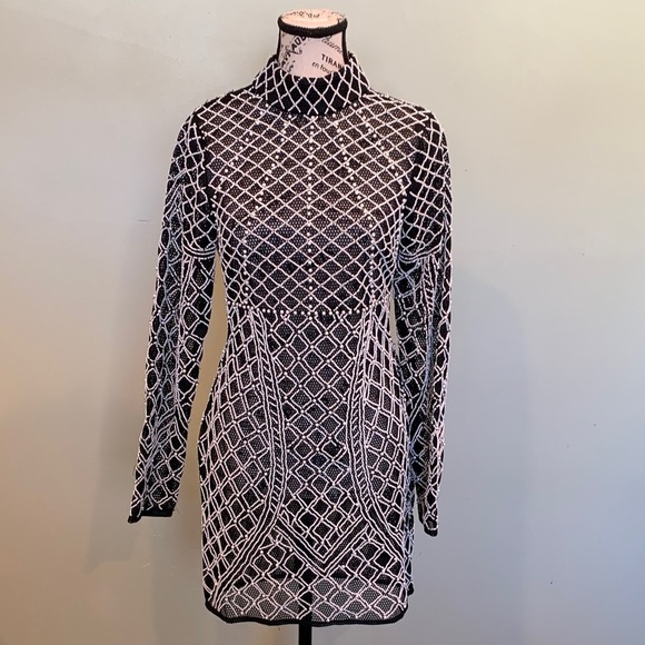 ASOS Dresses & Skirts - NEW asos Women’s Size 4 Small Black  and White Long Sleeve Beaded Mini Dress